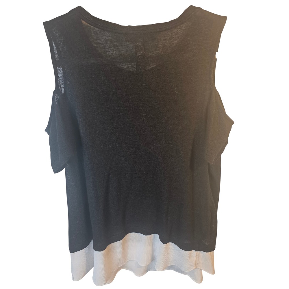 INC International Concepts Womens Black 100% Linen Cold Shoulder Layered Top L